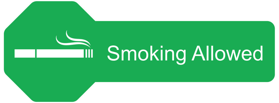 Digital png illustration smoking allowed text and cigarette on green sign on transparent background
