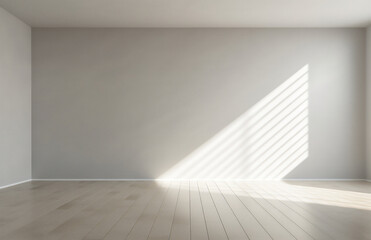 White room interior with sun light cast shadow on the wall,Perspective of minimal design architecture 