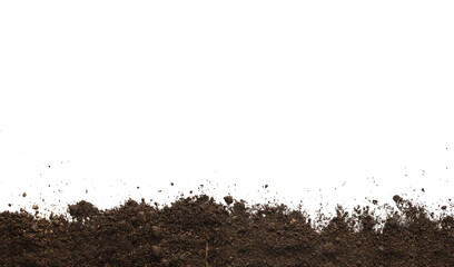 Top view of beautiful organic natural soil on a white background