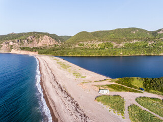 A panoramic view of the Cape Breton Island Coast line cliff scenic Cabot Trail route, Nova Scotia...