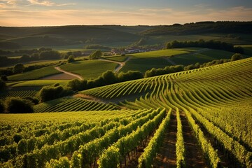 Vineyards of cognac wines in Charente. Generative AI - obrazy, fototapety, plakaty