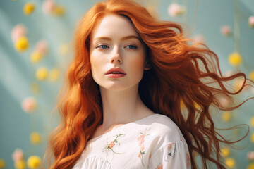 Pretty redhead woman in summer season