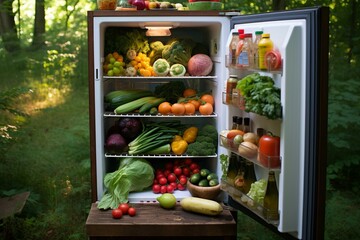 Outdoor fridge full of fresh produce. Generative AI