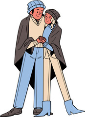 Romantic couple getting warm each other with blanket illustration