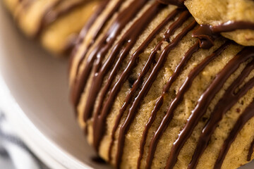 Banana cookies with chocolate drizzle