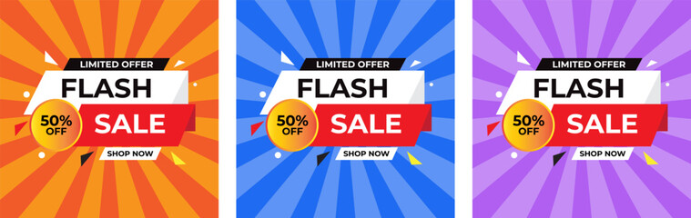 Flash sale banner set in flat design style. Vector illustration for posters, flyers, banners.