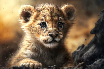 Cute lion cub. Generative AI