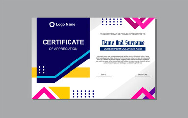 certificate template with blue color and modern style for awards.