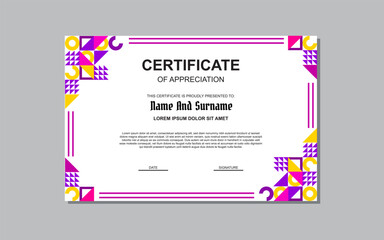 certificate template in pink color and modern style for award.