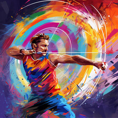 Colorful art design of the sport of archery in paint and splash style - obrazy, fototapety, plakaty