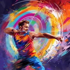 Tuinposter Colorful art design of the sport of archery in paint and splash style © Tatiana