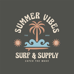 Vintage surf logo design template for surf club, surf shop, surf merch. - obrazy, fototapety, plakaty