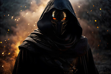 silhouette of a mysterious warrior shrouded in darkness AI generated image