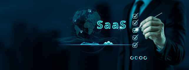 SaaS software as a service. Internet  business  Technology and network concept.