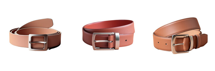 Isolated transparent background with male belt having metal buckle