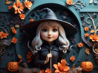3d cute witch in wall floral halloween bacHalloween Witches in Townkground  
