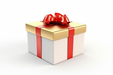 3D rendering of an empty gift box with a red ribbon bow and a shadow, isolated on a white background. Generative AI