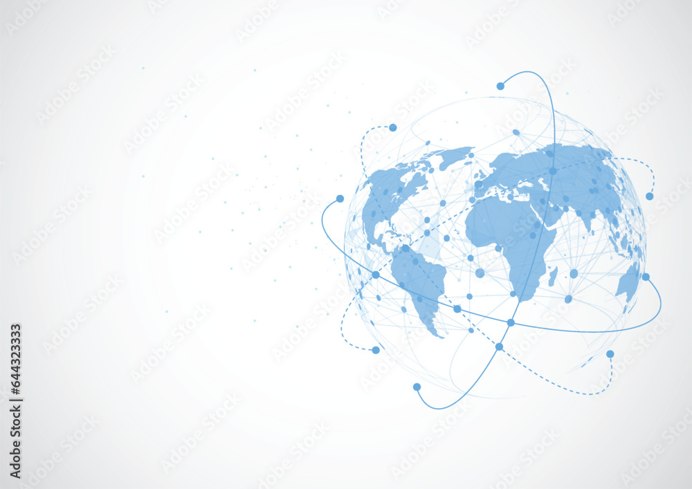 Poster global network connection. world map point and line composition concept of global business. vector i