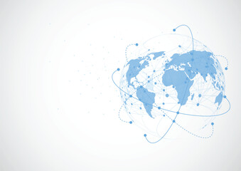 Global network connection. World map point and line composition concept of global business. Vector Illustration - obrazy, fototapety, plakaty