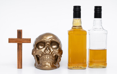 Alkohol Totenkopf Holzkreuz