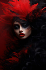 woman face with a red background.