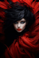 woman face with a red background.