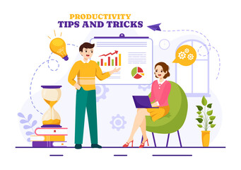 Productivity Tips and Trick Vector Illustration with Marketing Product for Effective Advertisement and Promotion Campaign to Boost Brand Recognition