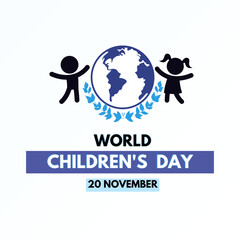 Children's day 20th November, earth icon with two children 