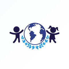 World children day, Earth icon with two children Aesthetic Design