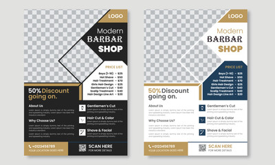 Barbershop flyer template design with editable promotion beauty salon brochure cover poster template ,Flyer template design for barber shop business and spa business ,Hairdressing service promo blank 