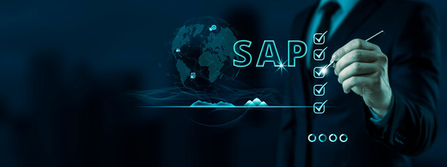 SAP Business Automation Software with AI Integration. Exploring the Synergy of Internet, Business, Technology, and Networks - obrazy, fototapety, plakaty