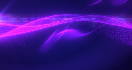 Purple glowing magic waves from energy particles abstract background