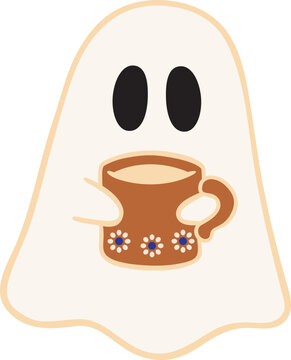Cute ghosts and conchas are isolated illustrations on a white background.