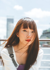 Portrait of asian woman teenager student with long hair beautiful face
