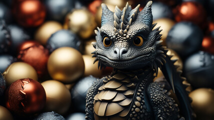 Beautiful different Christmas tree toys, new year decoration, copy space, postcard