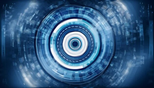 blue abstract background with a circular design, objective, quantum wave tracing, future tech, circuitry, circle, wallpaper, swirl, spiral, digital, illustration, art, pattern, space, motion