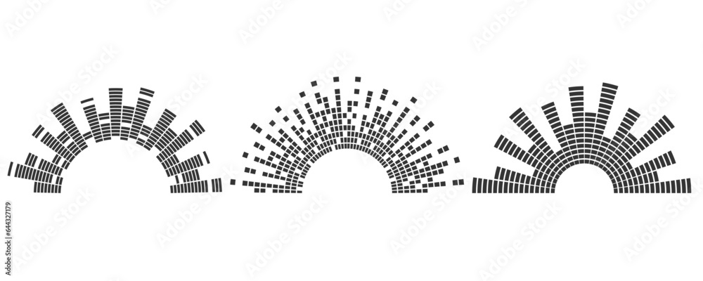 Poster semicircle sound wave. audio music equalizer. round circular icons set. spectrum radial pattern and 