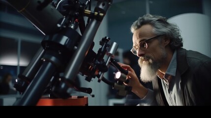 Portrait of a male astronomer at a research institute analyzing astronomical data - obrazy, fototapety, plakaty