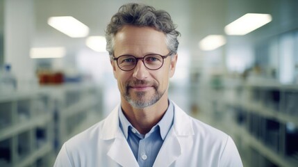 Portrait of a male biochemist at a scientific conference presenting his research findings