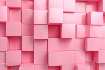 Futuristic mosaic wall of rectangular blocks in pink, with a semi-gloss finish; rendered in 3D. Generative AI