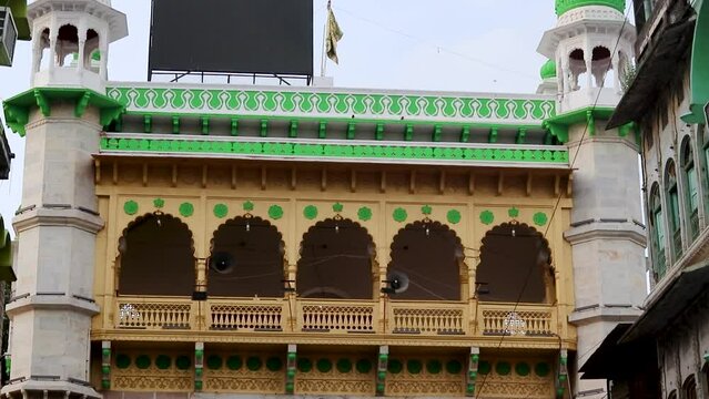 ancient Sufi Tomb of sufi saint Khawaja Moinuddin Chishti dargah unique architecture at day video is taken at Khwaja Gharib Nawaz Dargah Sharif at ajmer rajasthan india on Aug 19 2023.