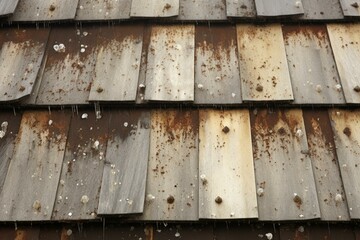 Roof with signs of hail damage and inspection marks. Generative AI
