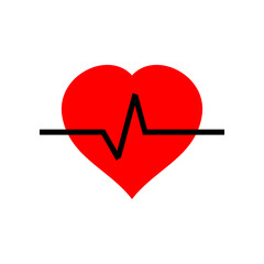 Red heart with wave pulse heartbeat icon flat vector design