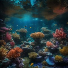 Fototapeta na wymiar An underwater wonderland with glowing coral and sea monsters3