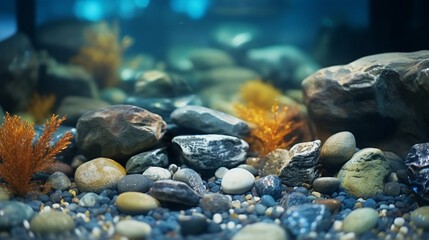 decoration of plants and stones in aquarium design aquatic nature swimming gracefully generative ai