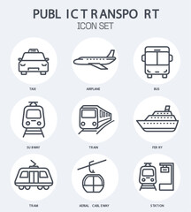 Public transportation icon set, pictograms
