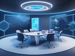 Futuristic Virtual Meeting Room Digital Backgrounds, generative AI