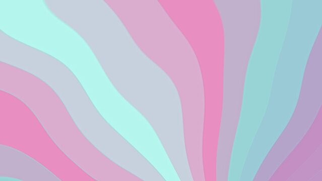 Abstract pastel background. Soft pink sky blue lilac light lavender curved stripes pattern for banner, presentation, cover. Wavy lines animation 4k. Flowing motion. Gentle colors backdrop, wallpaper