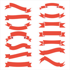 Flat vector ribbons banners isolated background. The ribbon red colored. Set ribbons or banners. Vector illustration
