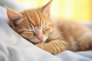 Cute sleeping ginger kitten